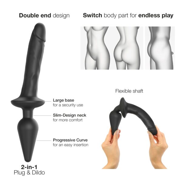 Анальна пробка з дилдо 2в1 Strap-On-Me SWITCH PLUG-IN REALISTIC DILDO Black XXL, діаметр 5,2/3,9 см