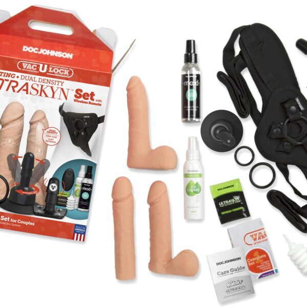 Набір для страпона Doc Johnson Vac-U-Lock VIBRATING Dual Density ULTRASKYN Set: діаметр 3×3,8 см