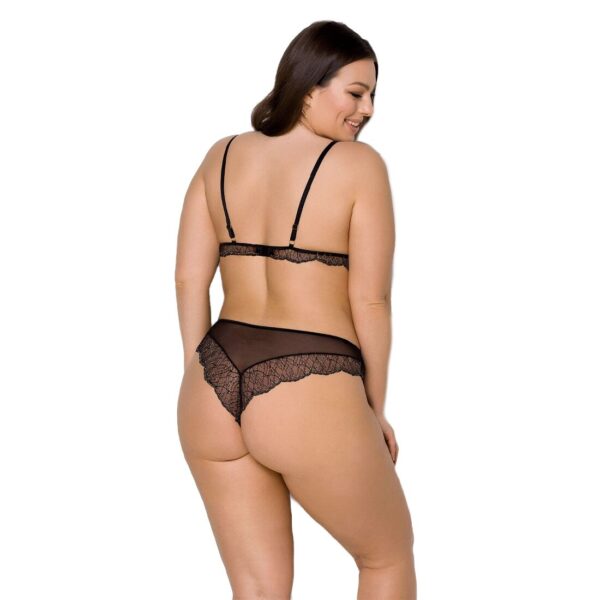 Комплект білизни Passion Amberly Set 6XL/7XL black, ліф, трусики бразиліана, люрексова нитка