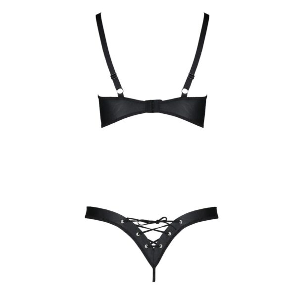 Комплект з екошкіри Passion Celine Bikini 6XL/7XL black, відкритий бра, стрінги зі шнурівкою