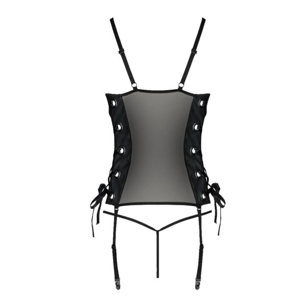 Сітчастий корсет з екошкіри Passion Malwia Corset 4XL/5XL black, з люверсами та знімними пажами