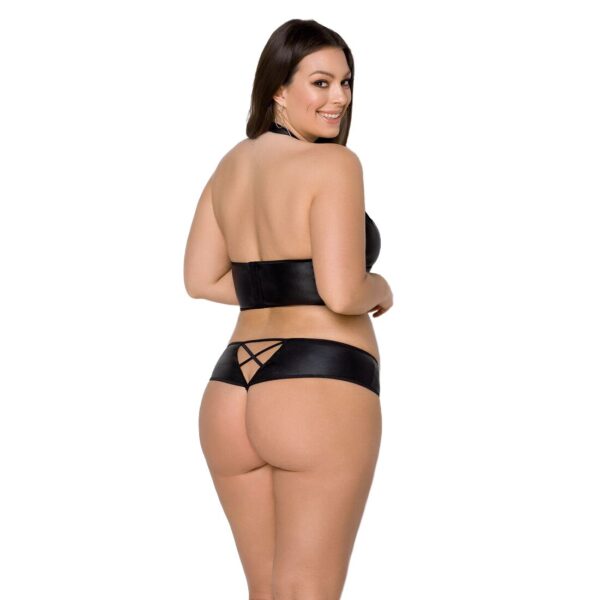 Комплект з екошкіри Passion Nancy Bikini 4XL/5XL black, бра та трусики з імітацією шнурівки