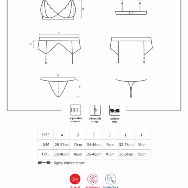 Мереживний комплект білизни Obsessive 810-SEG-1 L/XL White, бюстгальтер, стрінги, пояс для панчіх