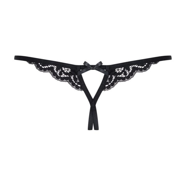 Мереживні танги з двома отворами Obsessive 831-THC-1 crotchless thong S/M, чорні, бантики