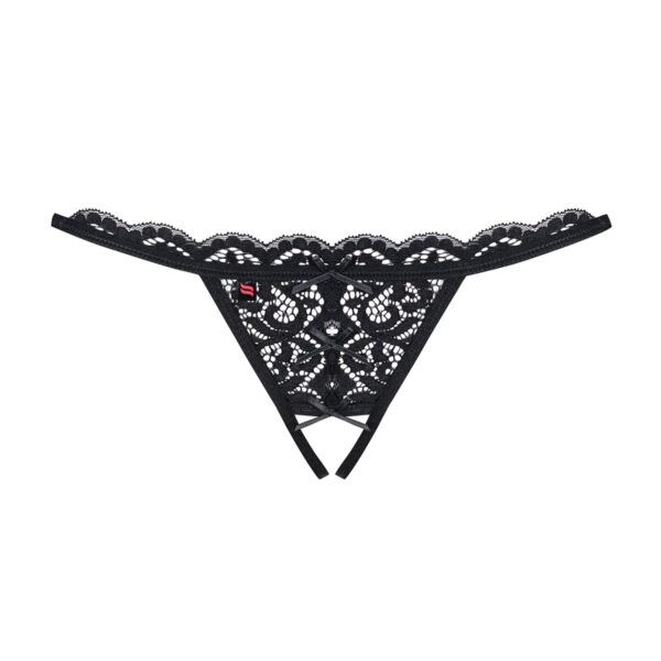 Мереживні танги з двома отворами Obsessive 831-THC-1 crotchless thong S/M, чорні, бантики