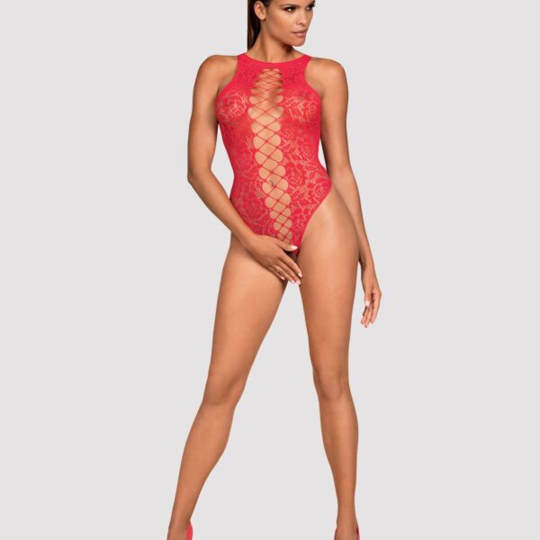 Ажурний бодістокінг із ефектом шнурівки Obsessive B120 teddy red S/M/L, червоний