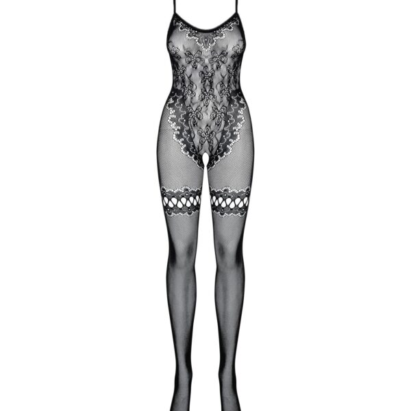 Бодістокінг Obsessive Bodystocking F213 S/M/L, імітація мереживного боді та резинки для панчіх