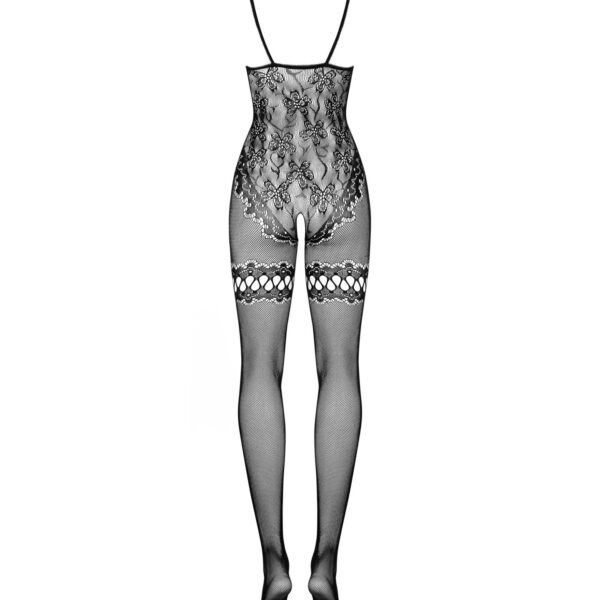 Бодістокінг Obsessive Bodystocking F213 S/M/L, імітація мереживного боді та резинки для панчіх