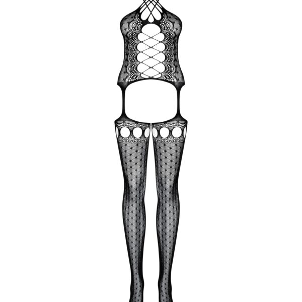 Бодістокінг Obsessive Bodystocking G313 S/M/L, шнурівка, геометричний декор