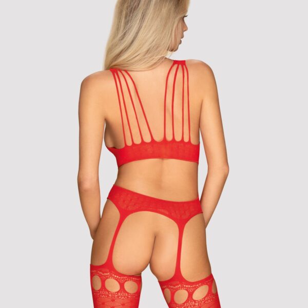 Бодістокінг Obsessive Bodystocking G313 S/M/L red, шнурівка, геометричний декор