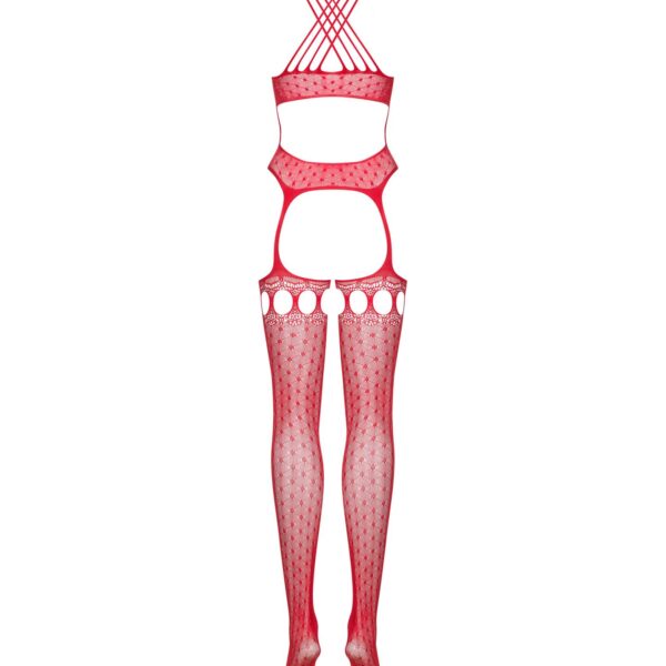 Бодістокінг Obsessive Bodystocking G313 S/M/L red, шнурівка, геометричний декор