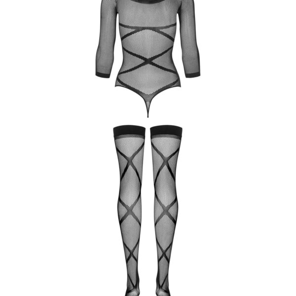 Бодістокінг Obsessive Bodystocking G320 S/M/L, панчохи, боді, декор у вигляді ліній