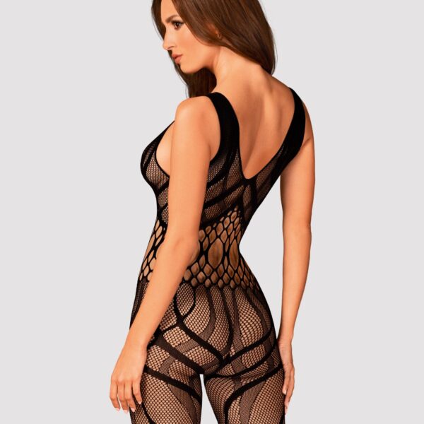 Сітчастий бодістокінг з вирізами та малюнком Obsessive Bodystocking G328 S/M/L, чорний, комбінезон