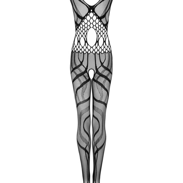 Сітчастий бодістокінг з вирізами та малюнком Obsessive Bodystocking G328 S/M/L, чорний, комбінезон