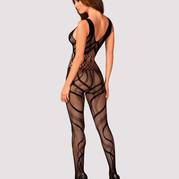 Сітчастий бодістокінг з вирізами та малюнком Obsessive Bodystocking G328 S/M/L, чорний, комбінезон