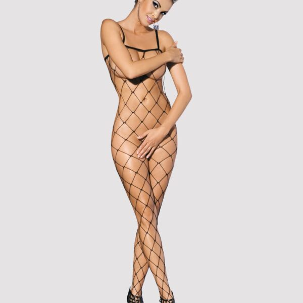 Бодістокінг з великим вічком і відкритими грудьми Obsessive Bodystocking N102 S/M/L, чорний, комбіне