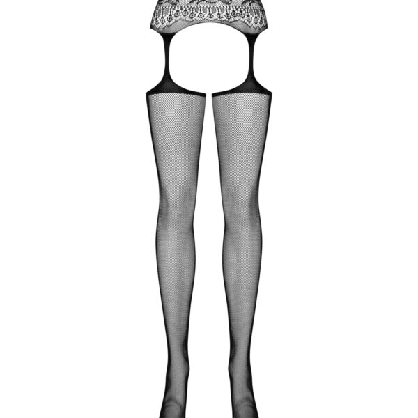 Сітчасті панчохи-стокінги з мереживним поясом Obsessive Garter stockings S307 S/M/L, чорні, імітація