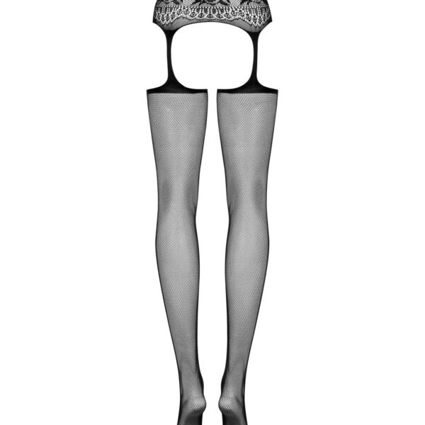 Сітчасті панчохи-стокінги з мереживним поясом Obsessive Garter stockings S307 S/M/L, чорні, імітація