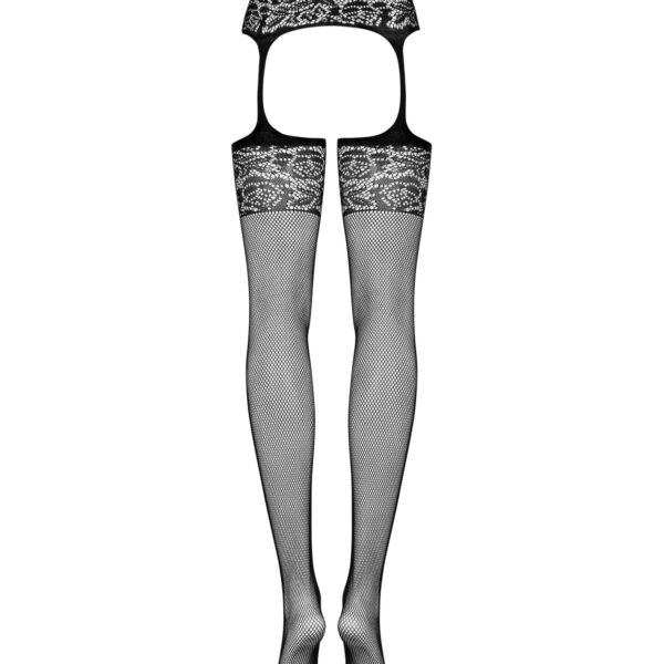 Сітчасті панчохи-стокінги з імітацією гартерів Obsessive Garter stockings S500S/M/L, чорні, з доступ