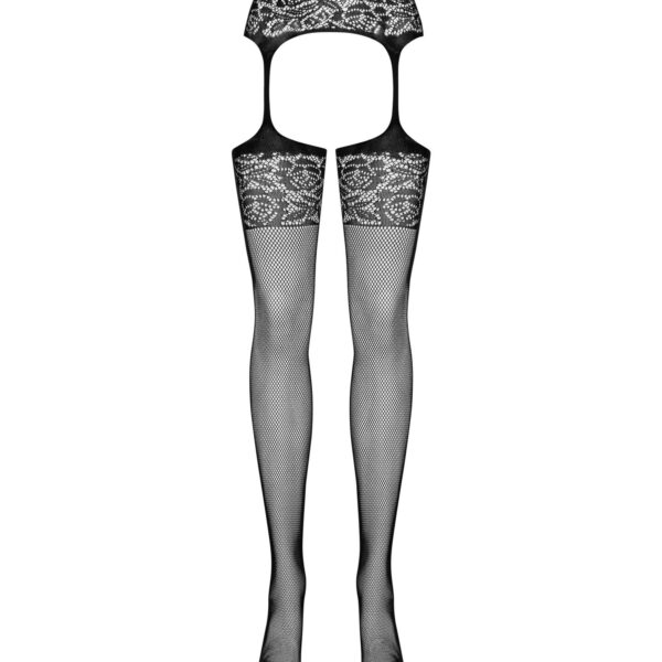 Сітчасті панчохи-стокінги з імітацією гартерів Obsessive Garter stockings S500S/M/L, чорні, з доступ