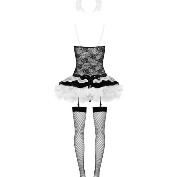 Еротичний костюм покоївки зі спідницею Obsessive Housemaid 5 pcs costume L/XL, чорно-білий, топ з пі