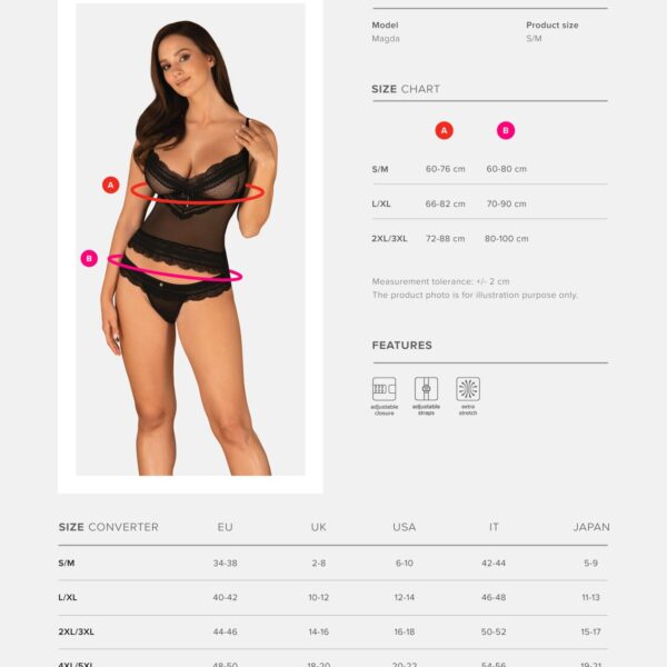 Напівпрозорий набір з прикрасами Obsessive Ivannes top & thong S/M, чорний, топ та танга