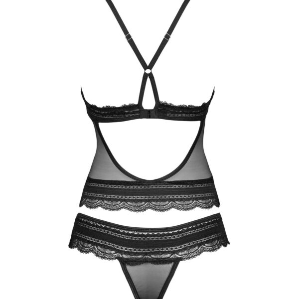 Напівпрозорий набір з прикрасами Obsessive Ivannes top & thong S/M, чорний, топ та танга