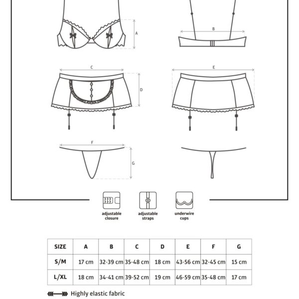 Еротичний костюм покоївки Obsessive Maidme set 5pcs S/M, бюстгальтер, пояс з фартухом, панчохи, стрі