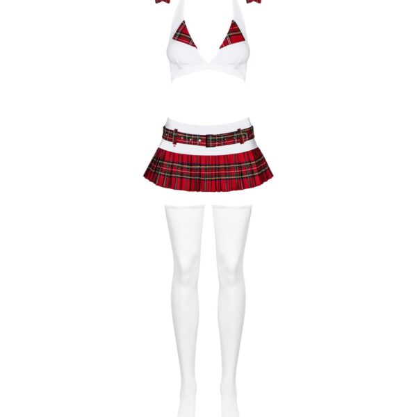 Еротичний костюм школярки з мініспідницею Obsessive Schooly 5pcs costume S/M, біло-червоний, топ, сп