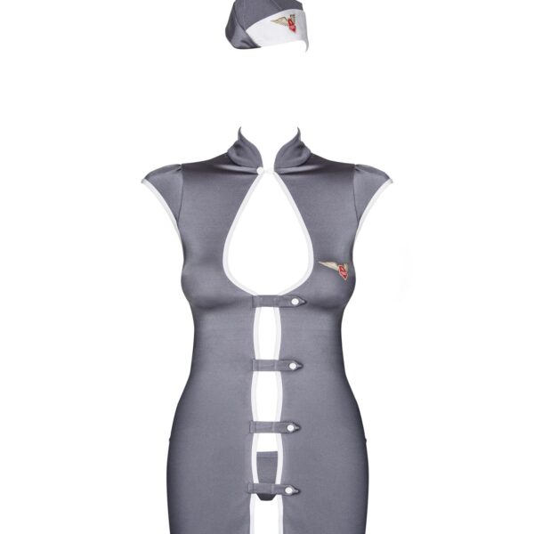 Еротичний костюм стюардеси Obsessive Stewardess 3 pcs costume grey S/M, сірий, сукня, стрінги, пілот