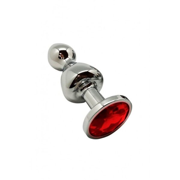 Металева анальна пробка Wooomy Lollypop Double Ball Metal Plug Red S, діаметр 2,8 см, довжина 8,5 см