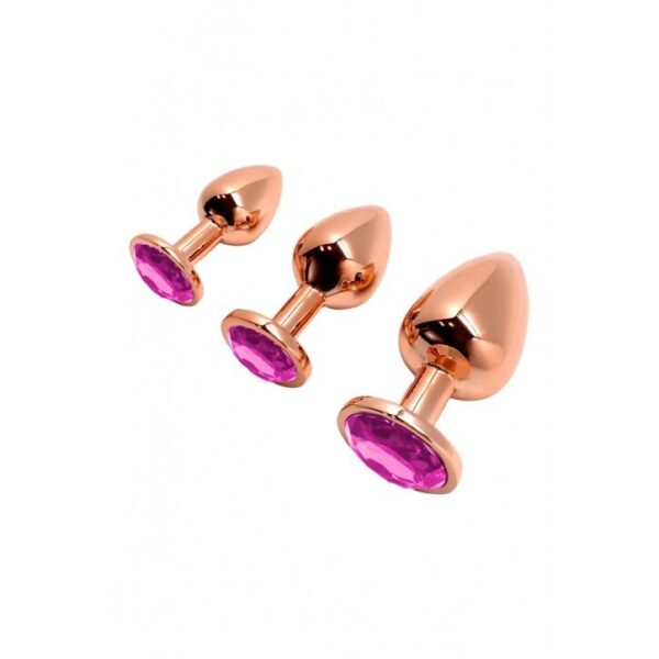 Металева анальна пробка Wooomy Tralalo Rose Gold Metal Plug Magenta M, діаметр 3,4 см, довжина 8 см