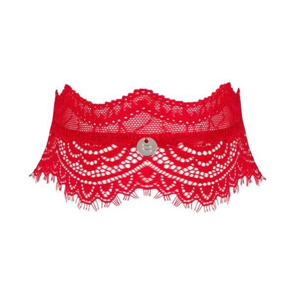 Широкий мереживний чокер Obsessive Bergamore choker, red