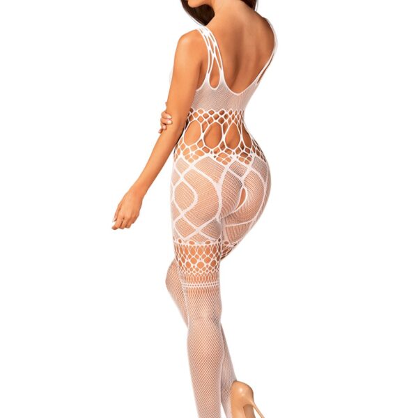 Сітчастий бодістокінг з імітацією топа та шортів Obsessive Bodystocking G330 S/M/L, white, з доступо