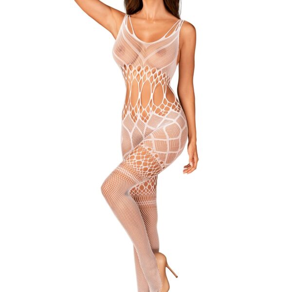 Сітчастий бодістокінг з імітацією топа та шортів Obsessive Bodystocking G330 S/M/L, white, з доступо