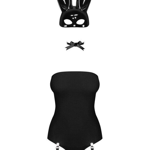 Еротичний костюм кролика Obsessive Bunny costume S/M, black, боді, чокер, гартери, панчохи, маска