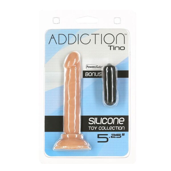 Фалоімітатор ADDICTION Tino 5.25″ Silicone Dildo, присоска, діаметр 1,9 см, віброкуля в подарунок