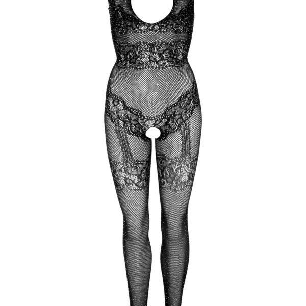 Leg Avenue Rhinestone Lace and Net Bodystocking OS Black