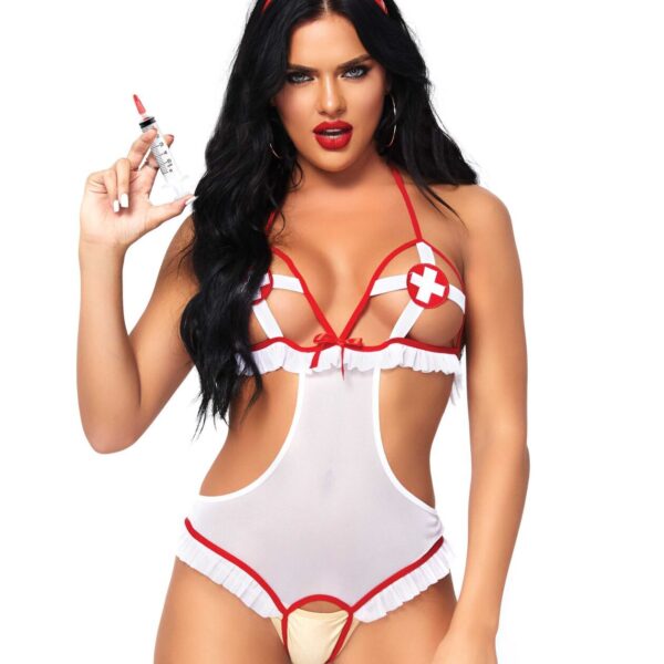 Костюм медсестри Leg Avenue Naughty Nurse, one size, боді та шапочка