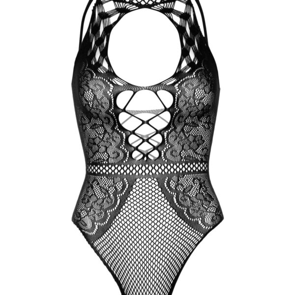 Leg Avenue Net and lace halter bodysuit OS Black