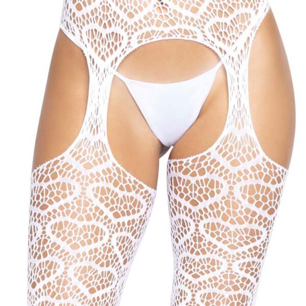 Ажурні колготки із сердечками Leg Avenue Heart White, one size, імітація панчіх