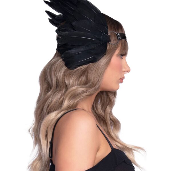 Пов’язка на голову з крилами Leg Avenue Feather headband Black, пір’я та натуральна шкіра