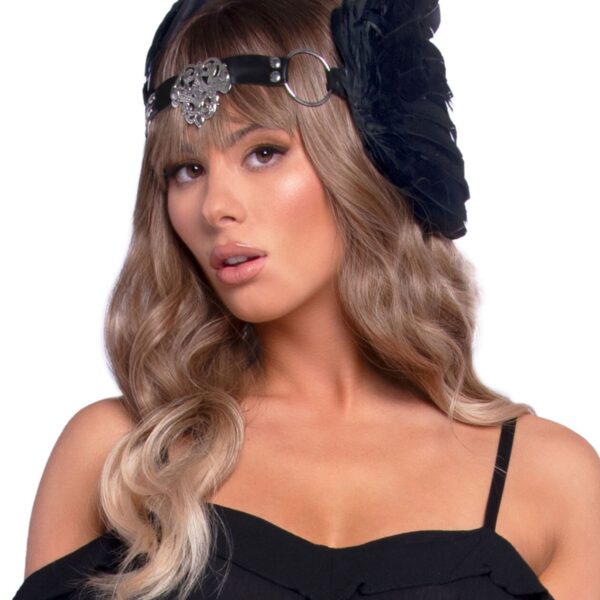 Пов’язка на голову з крилами Leg Avenue Feather headband Black, пір’я та натуральна шкіра