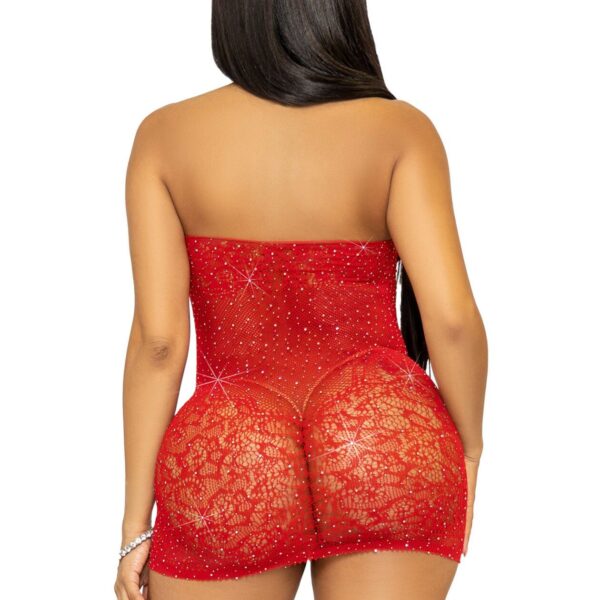 Сукня-сітка зі стразами Leg Avenue Rhinestone halter mini dress Red, відкрита спина, one size