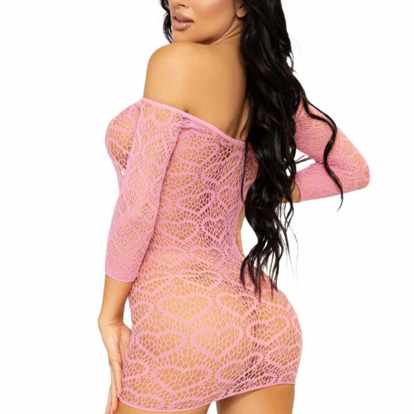 Сукня-сітка з сердечками Leg Avenue Heart net mini dress Pink, зав’язки, відкриті плечі, one size