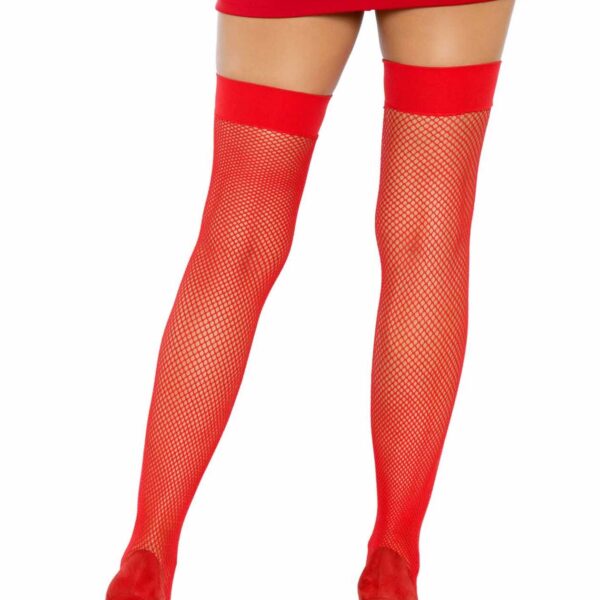 Панчохи-сітка з атласним бантиком Leg Avenue Fishnet Thigh Highs With Bow Red, one size