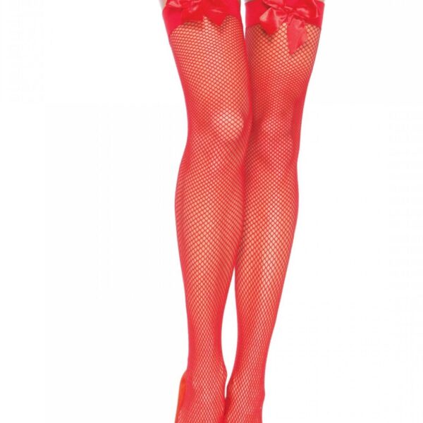 Панчохи-сітка з атласним бантиком Leg Avenue Fishnet Thigh Highs With Bow Red, one size