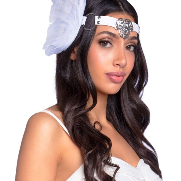 Пов’язка на голову з крилами Leg Avenue Feather headband White, пір’я та натуральна шкіра