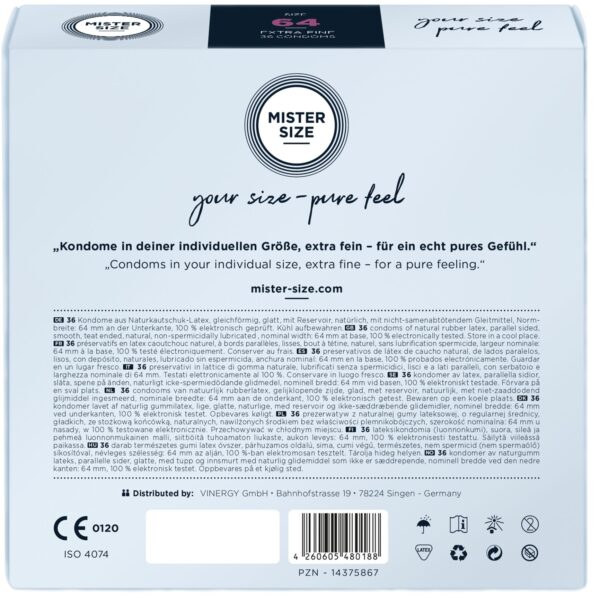 Презервативи Mister Size - pure feel - 64 (36 condoms), товщина 0,05 мм