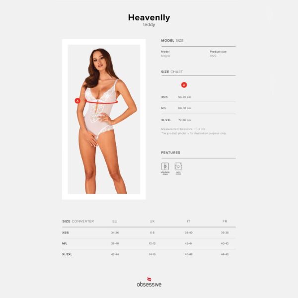 Еротичне напівпрозоре боді Obsessive Heavenlly crotchless teddy XS/S, з доступом